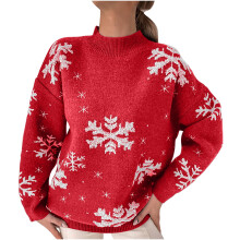 (red, M) Christmas Sweaters for Women Snowflake Graphic Knitted Sweater Winter Long Sleve Sweater Holiday Party Sweater Tops clearance sweaters women