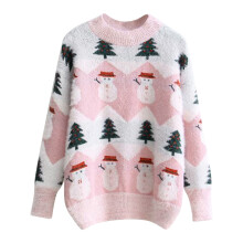 (pink, M) Christmas Sweaters for Women Snowflake Graphic Knitted Sweater Winter Long Sleve Sweater Holiday Party Sweater Tops clearance sweaters women
