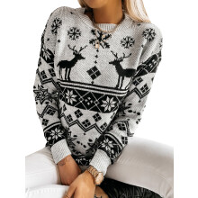 (black, L) Christmas Women Sweaters O-neck Pullover Tops Casual Long Sleeve Knitted Xmas Sweater Fall Winter