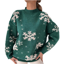 (red, M) Christmas Sweaters for Women Snowflake Graphic Knitted Sweater Winter Long Sleve Sweater Holiday Party Sweater Tops clearance sweaters women