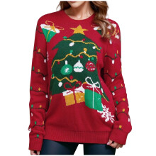 (red, S) Christmas Sweaters for Women Snowflake Graphic Knitted Sweater Winter Long Sleve Sweater Holiday Party Sweater Tops clearance sweaters women