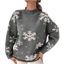 (gray, S) Christmas Sweaters for Women Snowflake Graphic Knitted Sweater Winter Long Sleve Sweater Holiday Party Sweater Tops clearance sweaters women