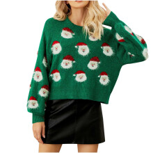(green, XL) Odeerbi Christmas Sweaters For Women Santa Claus Print Round Neck 2024 Long Sleeve Tops Blue
