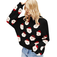 (black, L) Odeerbi Christmas Sweaters For Women Santa Claus Print Round Neck 2024 Long Sleeve Tops Blue