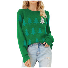 (green, L) Christmas Sweater for Women Christmas Tree Graphic Long Sleeve Crewneck Knitted Tops Pullover Sweater Christmas Gifts Womens Clothes