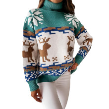 (blue, M) Musuos Womens Christmas Turtleneck Sweaters, Long Sleeve Knit Tops