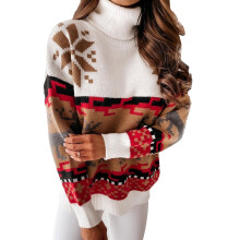 (white, L) Musuos Womens Christmas Turtleneck Sweaters, Long Sleeve Knit Tops