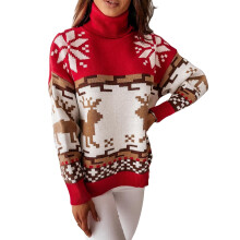 (red, L) Musuos Womens Christmas Turtleneck Sweaters, Long Sleeve Knit Tops