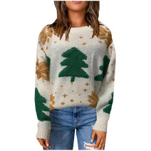 (beige, M) EINCcm Christmas Sweater for Women Long Sleeve Knit Fall Winter Crewneck Pullover Xmas Fair Isle Sweater Clothes