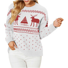(white, S) EINCcm Christmas Sweater for Women Long Sleeve Knit Fall Winter Crewneck Pullover Xmas Fair Isle Sweater Clothes