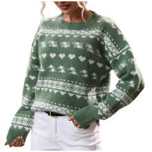 (green/4, S) EINCcm Christmas Sweater for Women Long Sleeve Knit Fall Winter Crewneck Pullover Xmas Fair Isle Sweater Clothes
