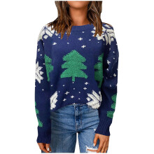 (navy, L) EINCcm Christmas Sweater for Women Long Sleeve Knit Fall Winter Crewneck Pullover Xmas Fair Isle Sweater Clothes
