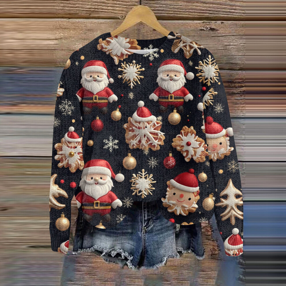 (darkgreen, 3XL) Festive Christmas Sweater for Women Holiday Pullover with Ornaments Print, Cozy Winter Knit Top, Casual Wear-image-OPC-PFHRN26-NEW