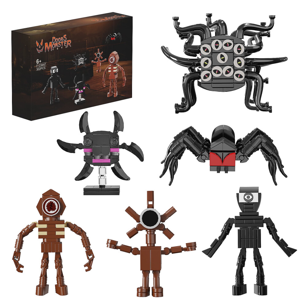 (6 in 1) 6 Sets Horror Game Building Block,Door Monster Building Boy Toys Figures Seek Screech Building Blocks Toy Ornament for Birthday(302Pcs)