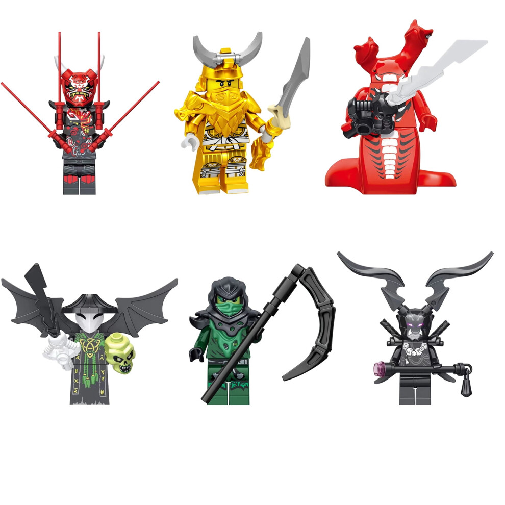 6Pcs Ninjago Action Figures Building Block Toys, Anime Ninja Mini Figurines Battle Building Kits for Kids Collectible