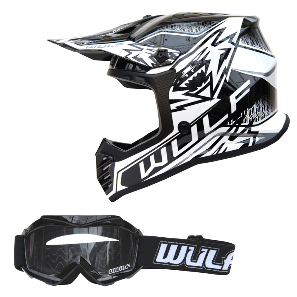 (Black, L(51-52cm)) Wulfsport Kids Air-X Children Cub Junior Helmet Motocross ATV Crash + Goggles-image-OPC-PFHRTR8-NEW