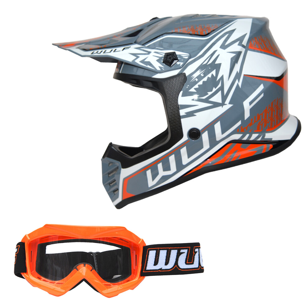 (Orange, XL(53-54cm)) Wulfsport Kids Air-X Children Cub Junior Helmet Motocross ATV Crash + Goggles-image-OPC-PFHRTRS-NEW