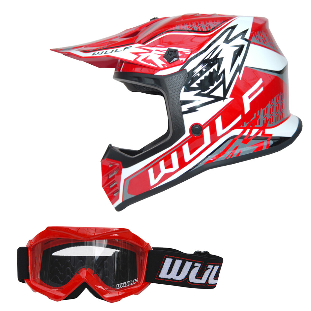 Wulfsport (Red, M(49-50Cm)) Kids Air-X Children Cub Junior Helmet Motocross Atv Crash + Goggles