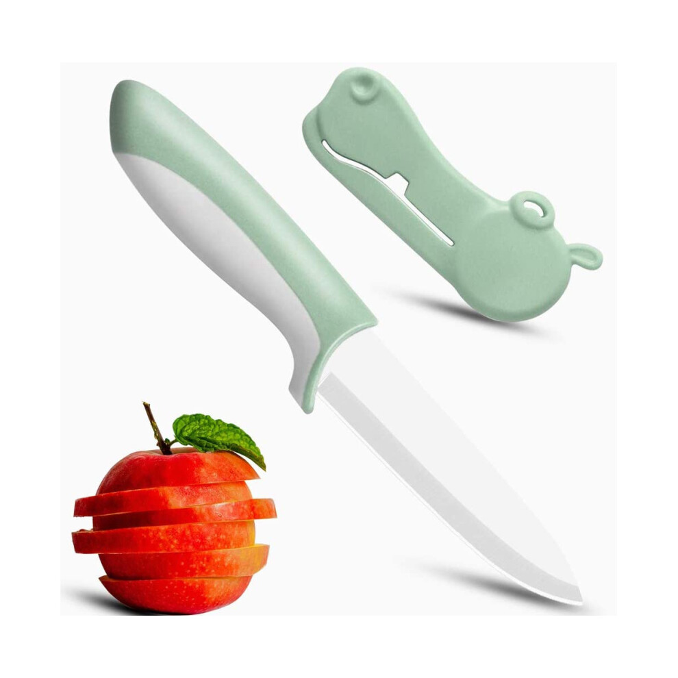 Premium Ceramic Knife 4-Inch, Kitchen Paring Knife - Ultra Sharp Vegetable and Fruit Knife with Hippo Shaped Sheath for Cooking