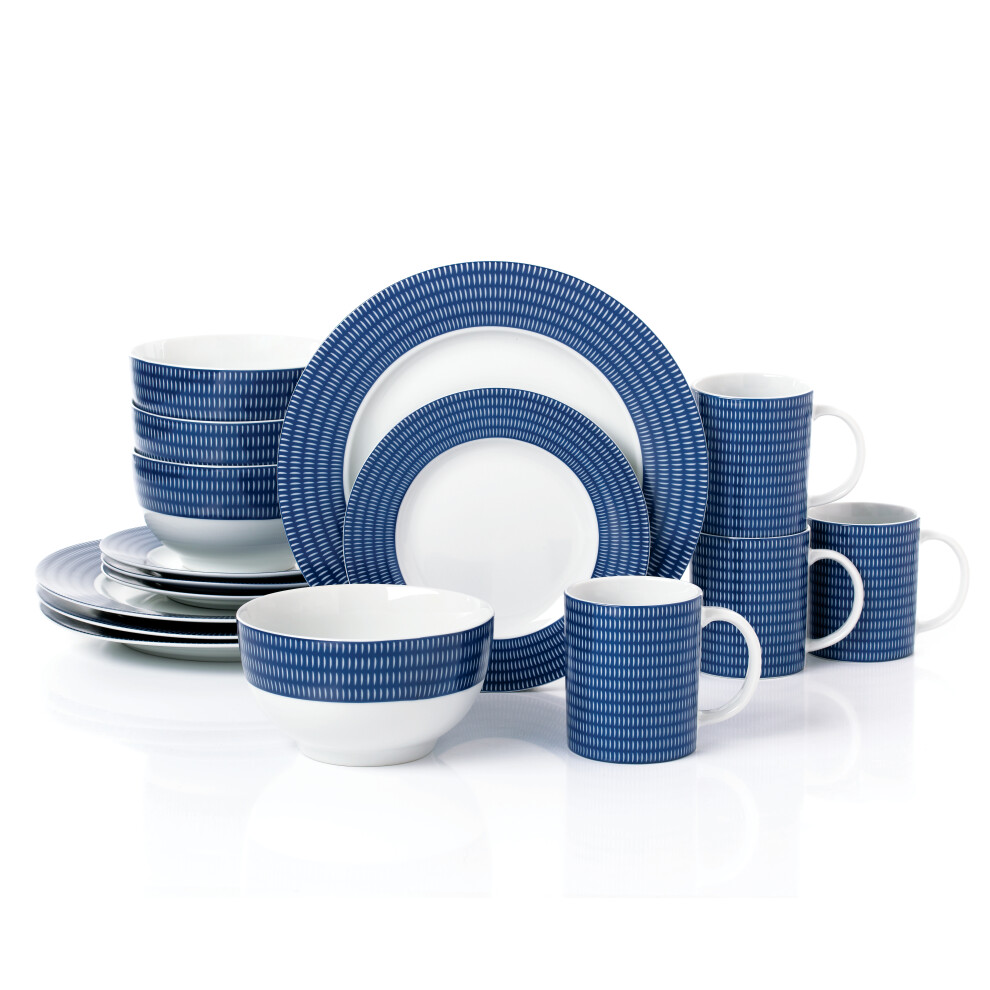 16PC Blue Linear Dinner Set