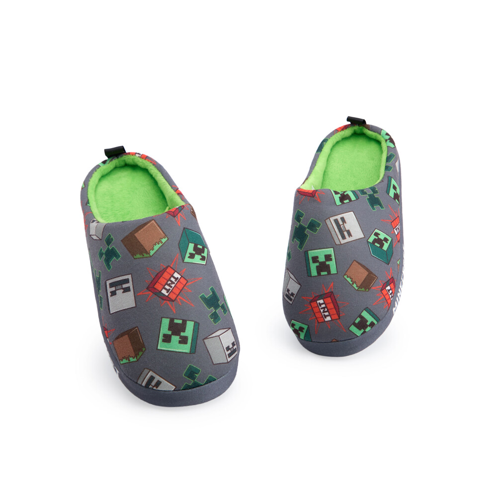 (2 UK Child) Minecraft Slip On Loafer Slippers (Boys Grey)