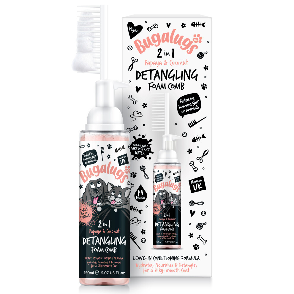 (Papaya & Coconut) Bugalugs 2 in 1 Dog and Cat Detangle & Finishing Comb Shampoo Gift Set
