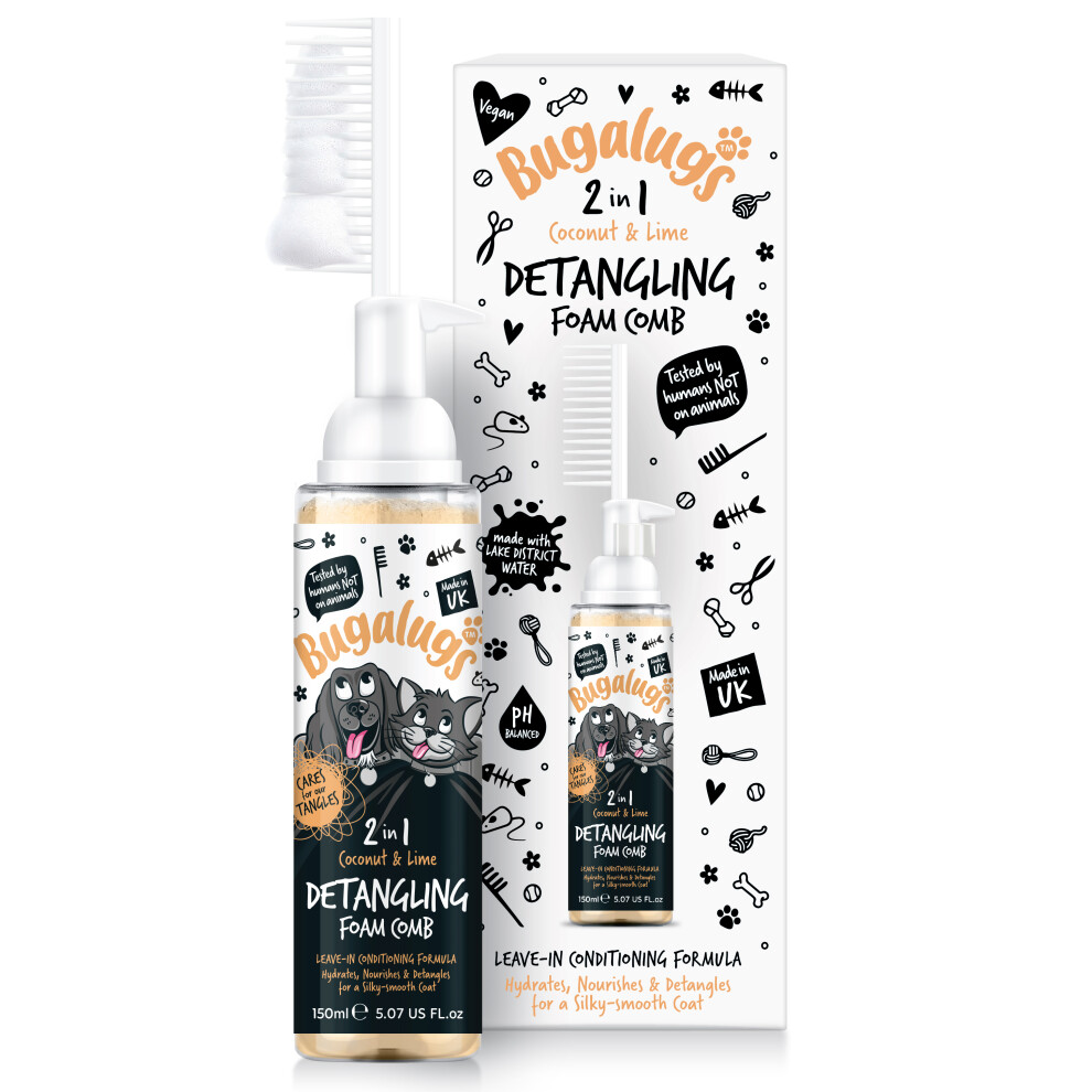 (Coconut & Lime) Bugalugs 2 in 1 Dog and Cat Detangle & Finishing Comb Shampoo Gift Set