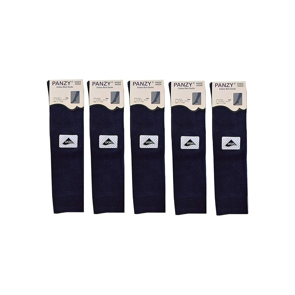 (4-7 Years, Navy Blue) Panzy 5 Pairs Children's Knee High School Cotton Rich Socks, Plain Design, Durable & Comfortable-image-OPC-PFHSDMT-NEW