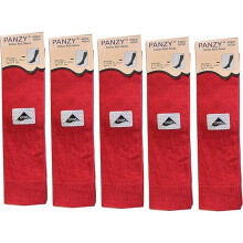 (11-14 Years, Red) Panzy 5 Pairs Children's Knee High School Cotton Rich Socks, Plain Design, Durable & Comfortable