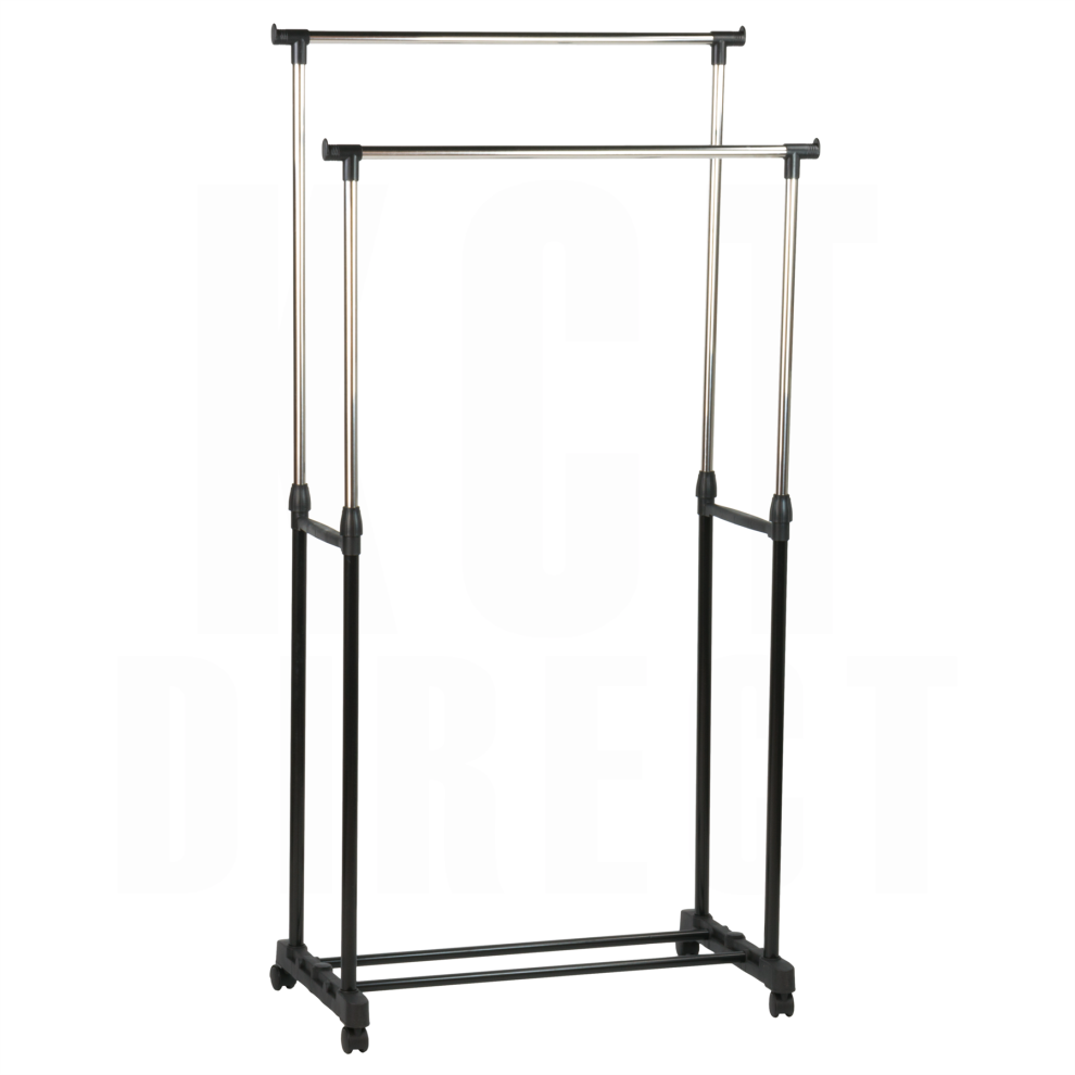 (Double Clothes Rail) KCT Clothes Rail on Wheels Portable Wardrobe Hanging Display Stand Rack Adjustable Garment Storage