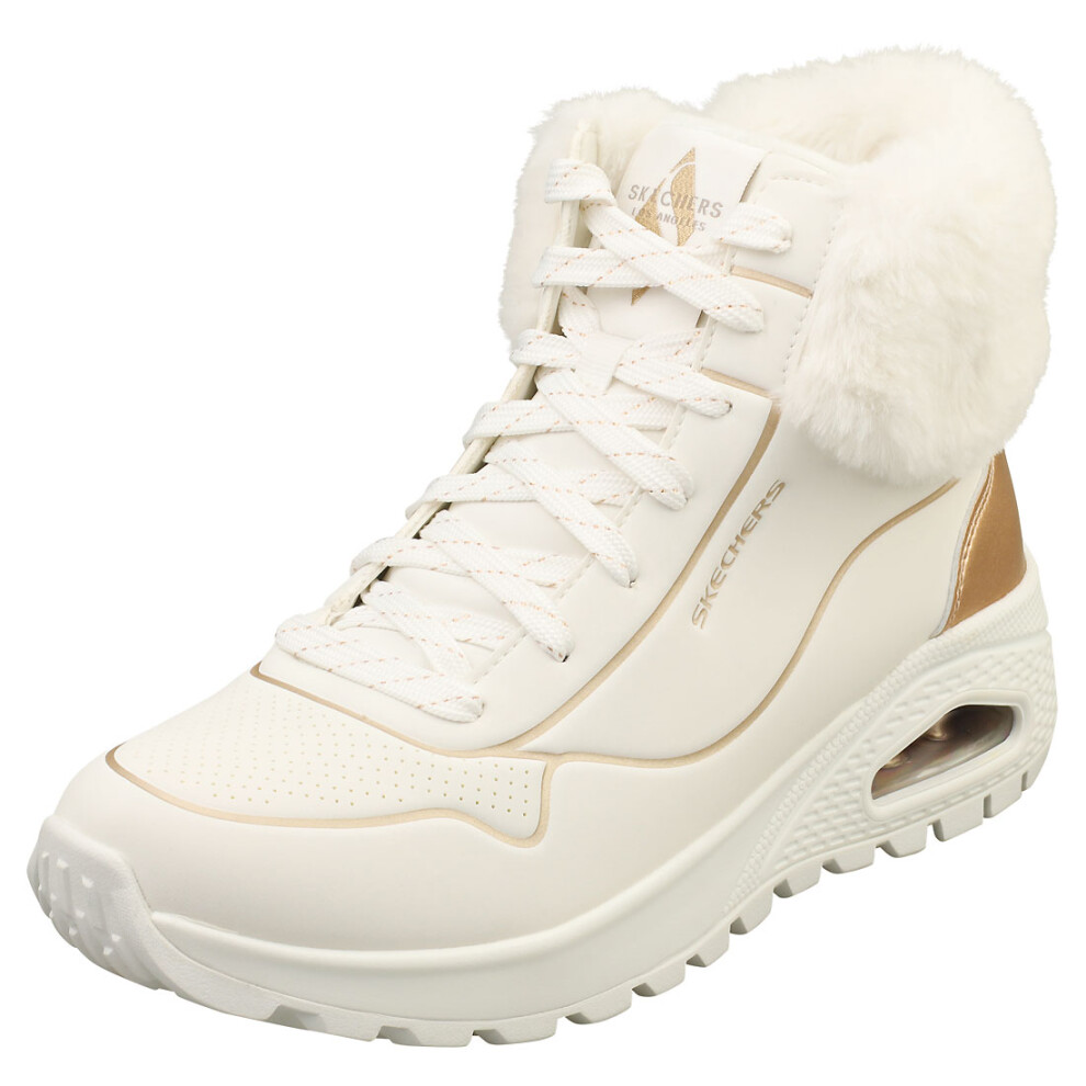 (8) Skechers Uno Rugged Fall Shimmer Womens Fashion Boots in White Gold