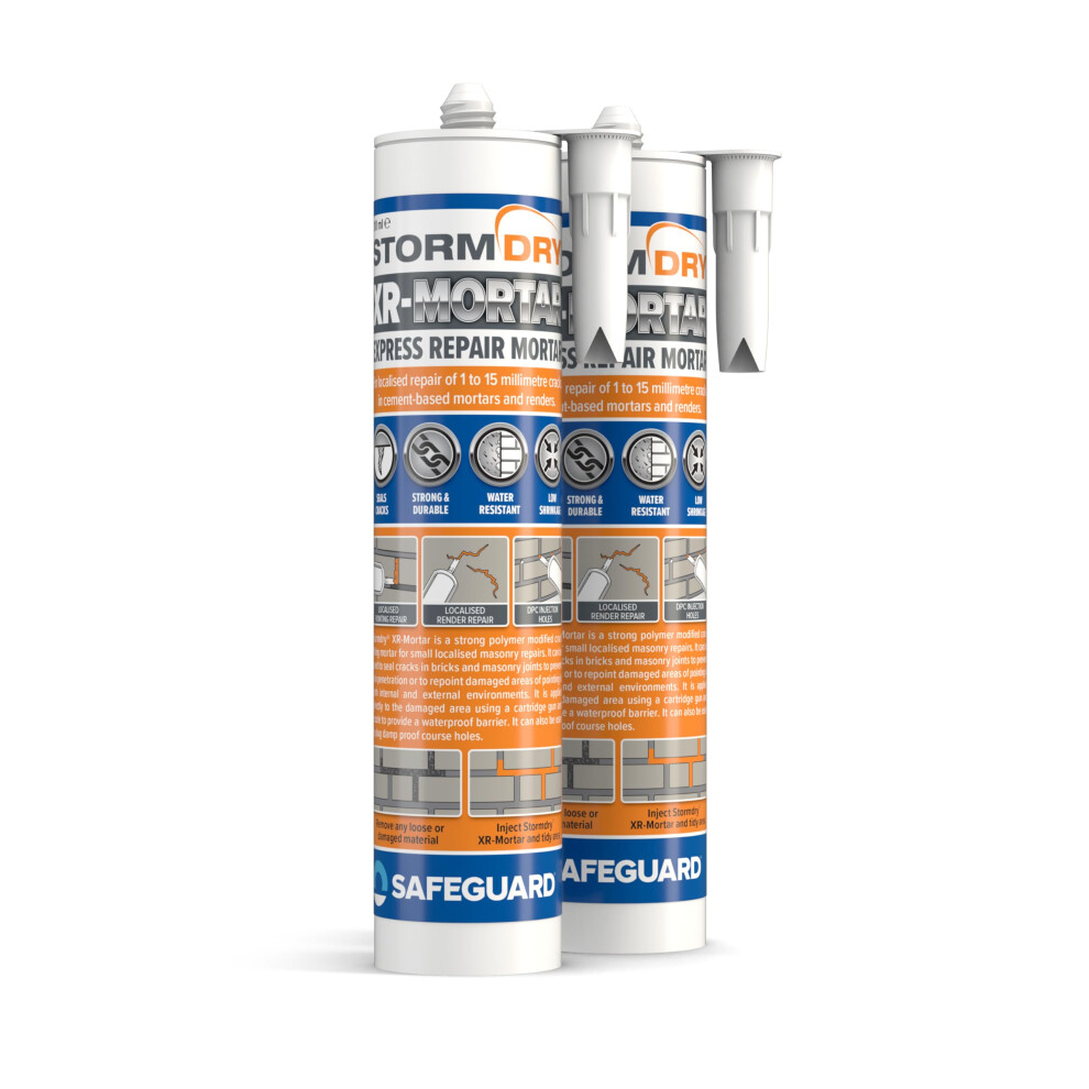 Stormdry Waterproof Express Repair Mortar - Pack of 2 - Ready to Use Cement Mix 310ml Tube, Grey Sand