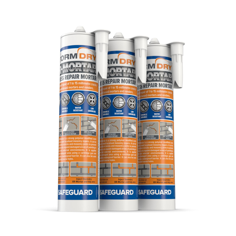 Stormdry Waterproof Express Repair Mortar - Pack of 3 - Ready to Use Cement Mix 310ml Tube, Grey Sand