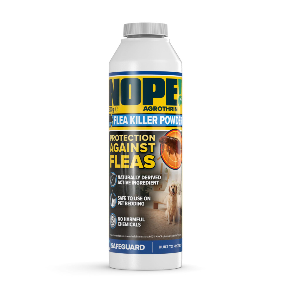 NOPE! Flea Killer Powder for Pet Bedding and other Soft Furnishings - Home Flea Treatment for Indoors and Outdoors, Carpets, Upholstery, Kitchens