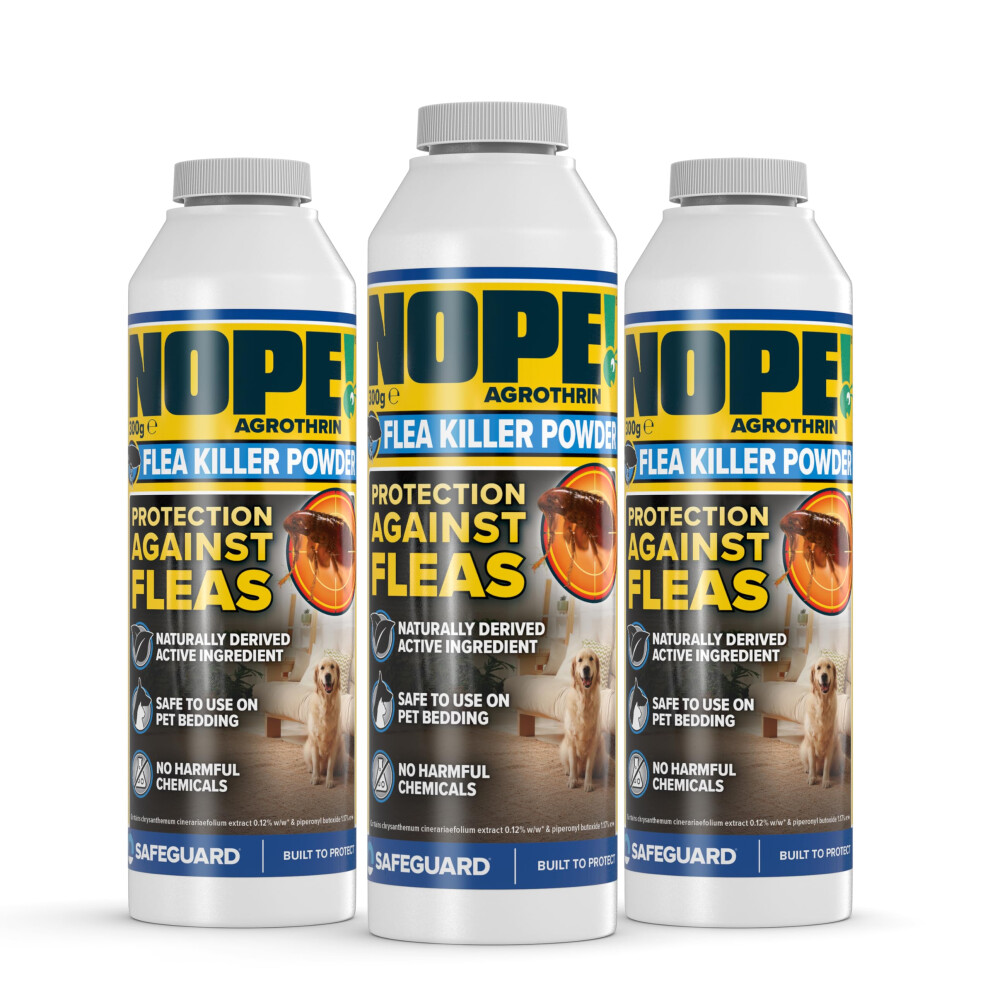NOPE! Flea Killer Powder for Pet Bedding and other Soft Furnishings. Flea Treatment for Indoors and Outdoors, Carpets, Upholstery, Kitchens - 3 Pack
