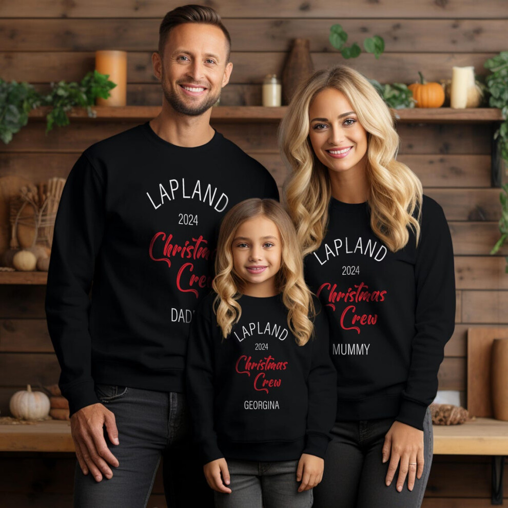 (Black, Mens XXL) Personalised Lapland Christmas Crew Family Jumpers  Custom Name Christmas Sweatshirts for Family, Matching Christmas Holiday Jumpers