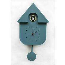 (Grey Blue) Cuckoo clock wall mounted cottage style modern design with bird sounds, exquisite and clever bird time alarm clock, gray blue, 29.5x21.5x8.5