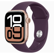 Apple Watch Series 10 (GPS) - 42 mm - rose gold aluminium - smart watch with sport loop - soft double-layer nylon - plum