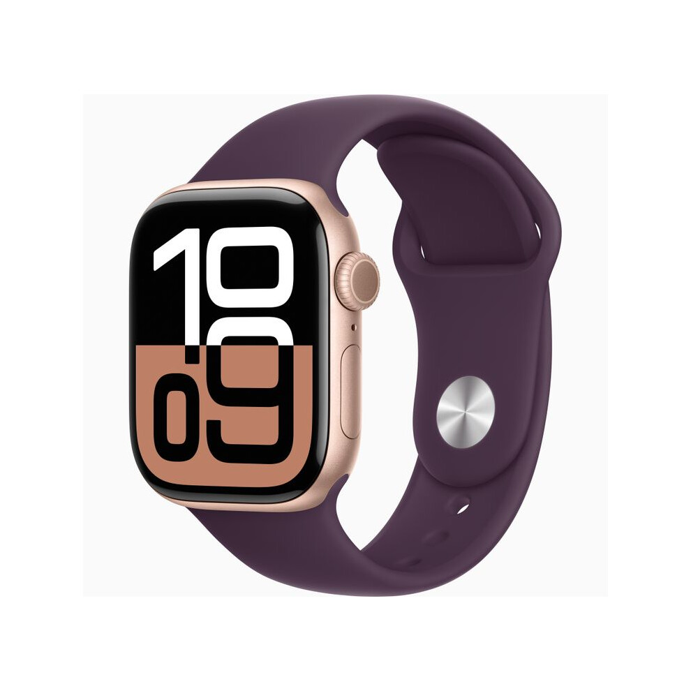 Apple Watch Series 10 (GPS) - 42 mm - rose gold aluminium - smart watch with sport loop - soft double-layer nylon - plum