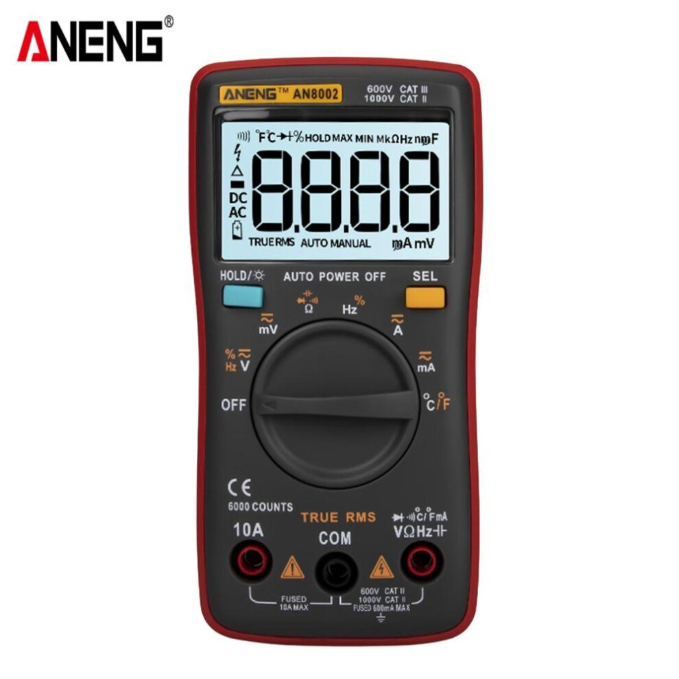 (Red) ANENG AN8002 6000 Counts True RMS Multifunctional Digital Multimeter Voltmeter Ammeter Handheld Mini Universal Meter