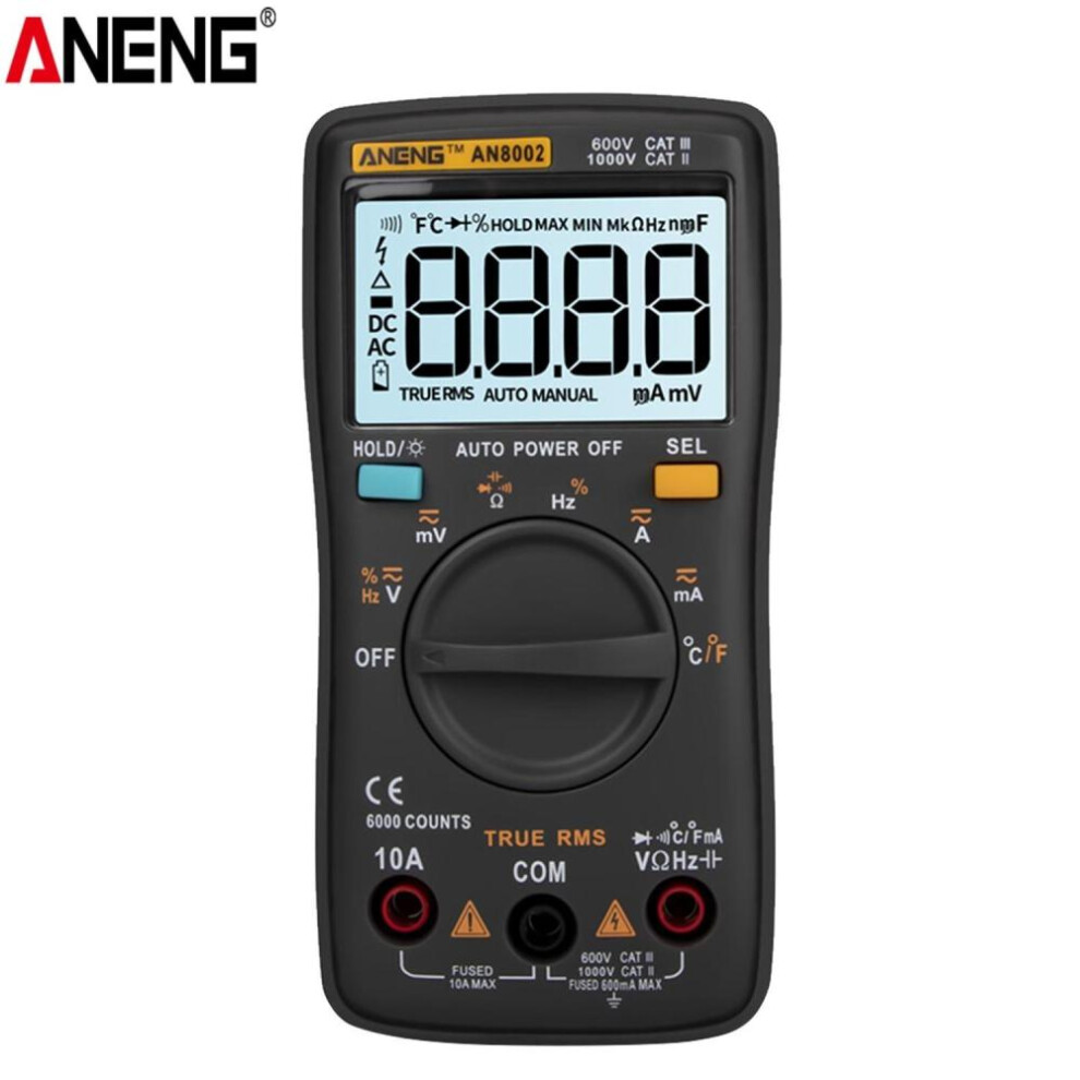 (Black) ANENG AN8002 6000 Counts True RMS Multifunctional Digital Multimeter Voltmeter Ammeter Handheld Mini Universal Meter