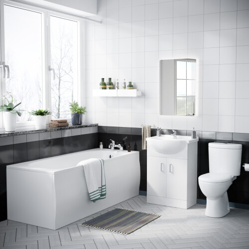 NES Home Nes Home 1700mm Bath, 550mm White Basin Vanity, Toilet, Taps & Front Panel 1