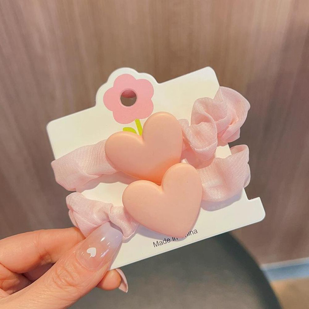 (Pink) Solid Color Heart Elastic Scrunchie Hair Ties Rubber Bands Women Girls Children Hair Scrunchies Holder Hair Accessories