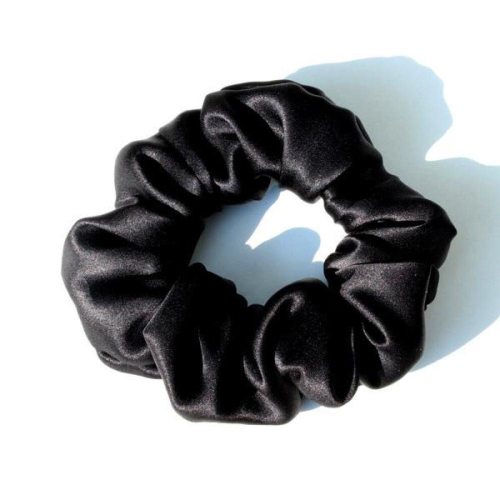 (Black) 100% Pure Mulberry Silk Large Scrunchies Rubber Bands Hair Ties Gum Elastics Ponytail Holders for Women Girls 19 Momme 3.5CM