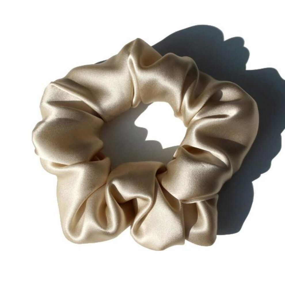 (Beige) 100% Pure Mulberry Silk Large Scrunchies Rubber Bands Hair Ties Gum Elastics Ponytail Holders for Women Girls 19 Momme 3.5CM