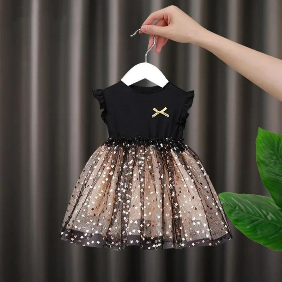 (Black, 100) Baby Girls Floral Dresses Print Wedding Sleeveless Party Dress for Girl Formal Dresses Tutu Dress Gift Performance Clothing