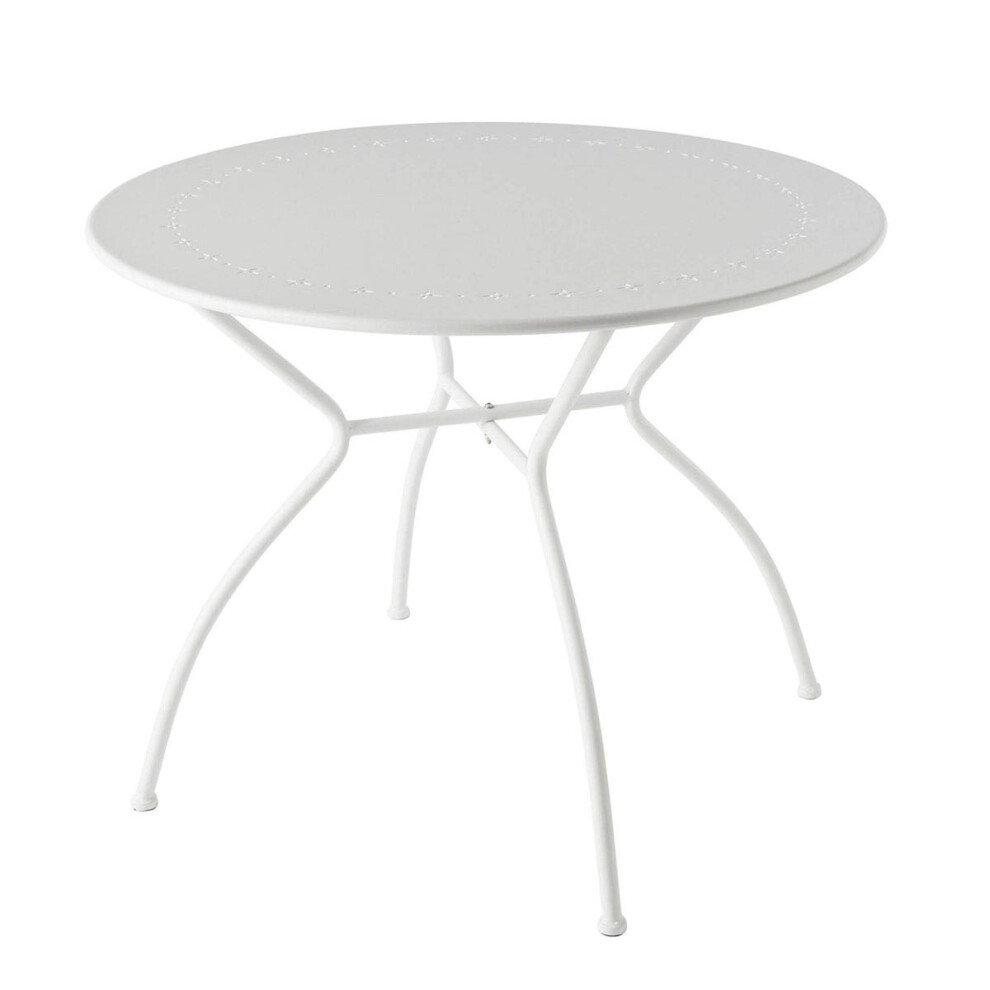 Garden Table Round Outdoor White 4 Seater Metal Classic Compact Bistro