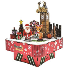 Christmas Music Box Wooden Castle Model Building Kits 3D Puzzles Assembly Toys Home Decoration Children Christmas Gifts