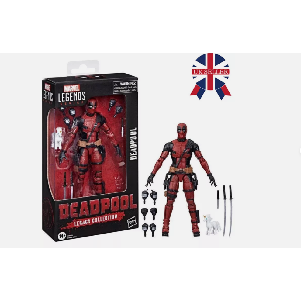 Marvel Legends Series Deadpool Legacy Collection 6-Inch Action Figure - Highly Articulated with Knife, Pistols, Swords & Plush Unicorn (Red/Black)