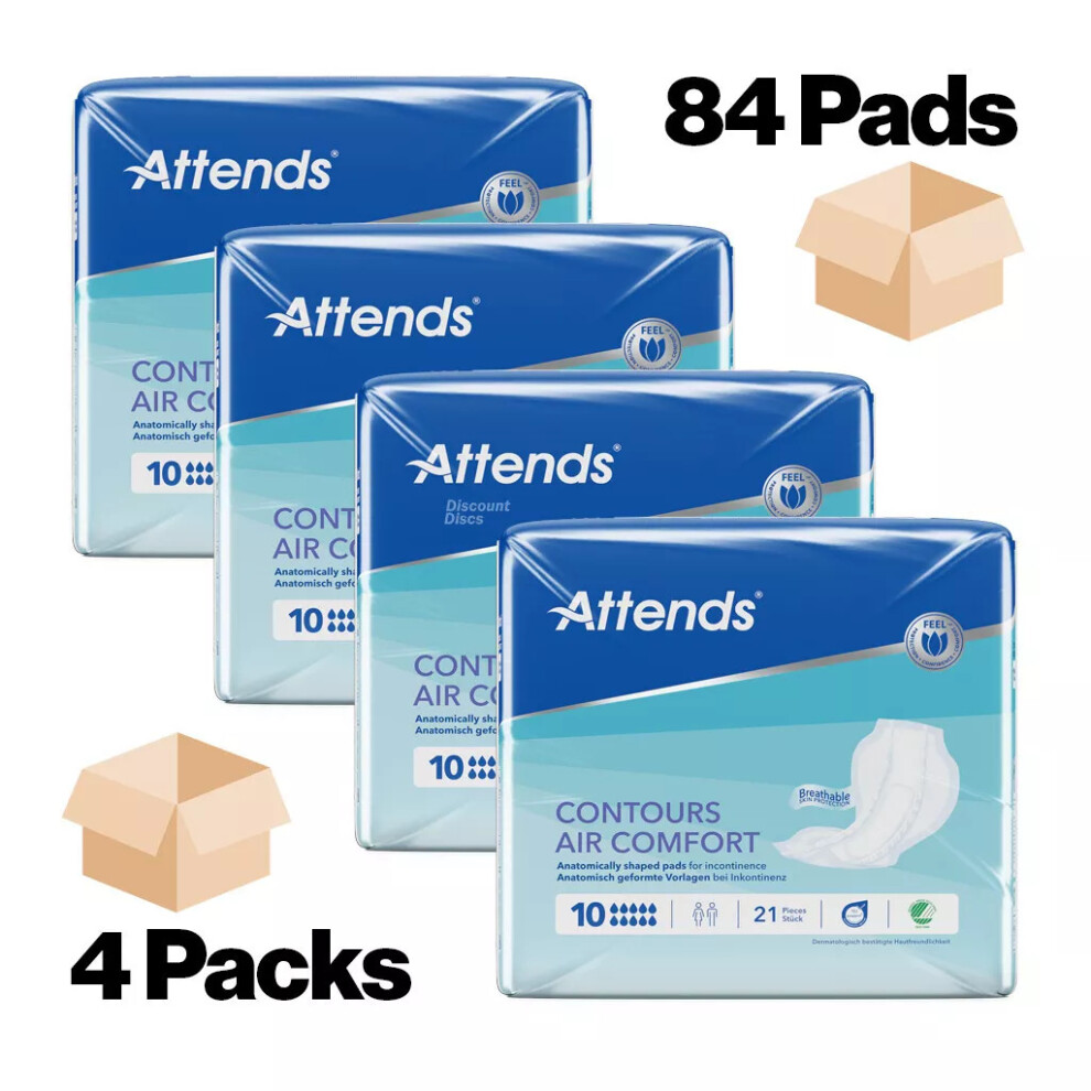 Attends Contours Air Comfort 10 Large Pads - 4 Packs of 21 - 3150ml